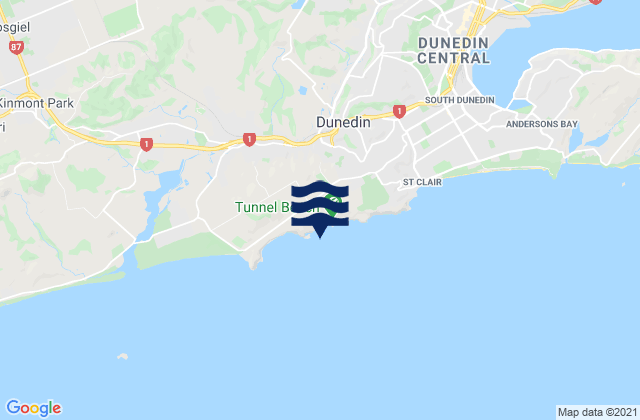 Mapa da tábua de marés em Tunnel Beach, New Zealand