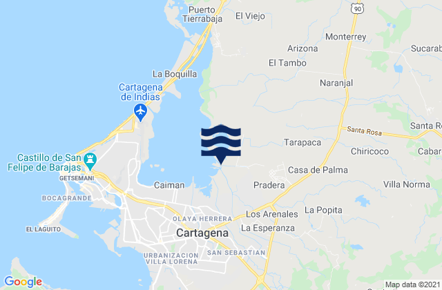 Mapa da tábua de marés em Turbaco, Colombia