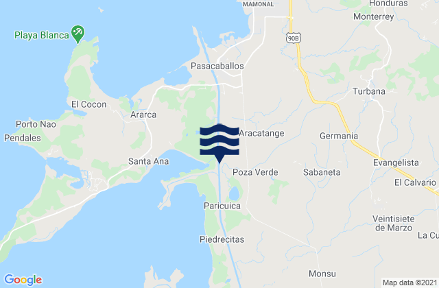 Mapa da tábua de marés em Turbaná, Colombia