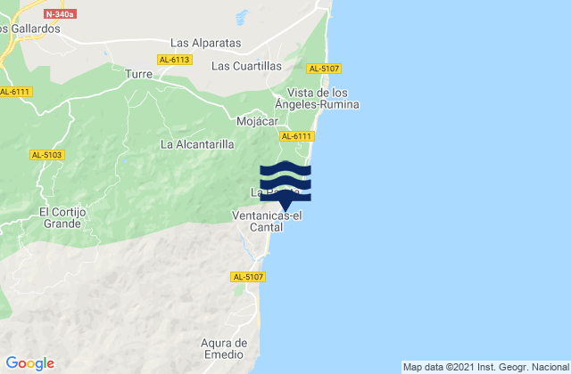 Mapa da tábua de marés em Turre, Spain