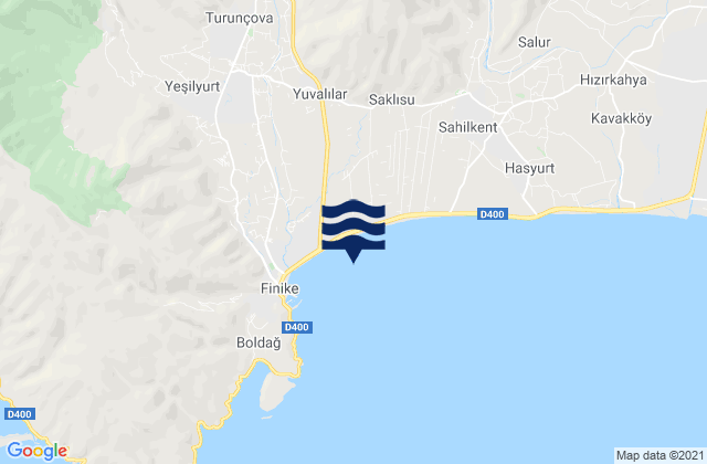 Mapa da tábua de marés em Turunçova, Turkey
