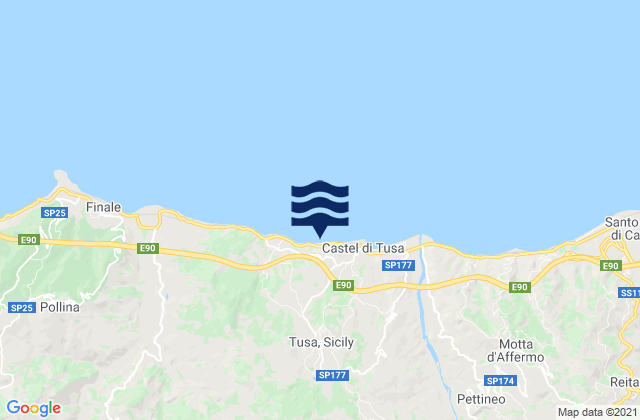 Mapa da tábua de marés em Tusa, Italy