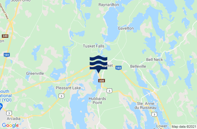 Mapa da tábua de marés em Tusket, Canada