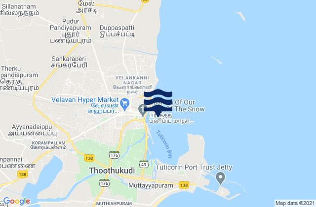 Mapa da tábua de marés em Tuticorin Gulf of Mannar, India