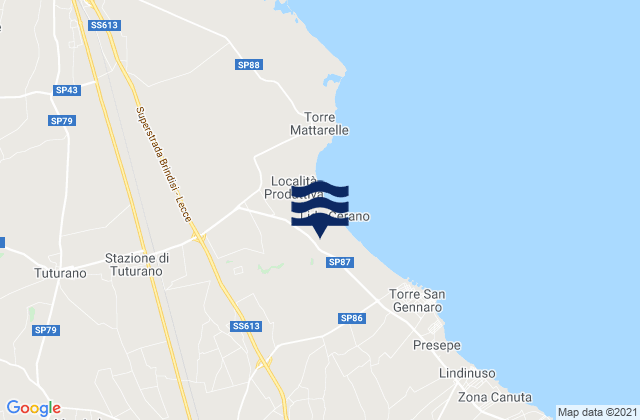 Mapa da tábua de marés em Tuturano, Italy