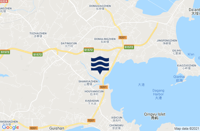 Mapa da tábua de marés em Tuzhai, China