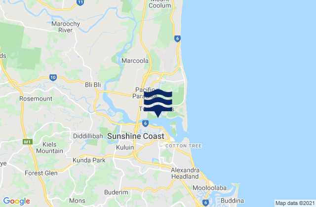 Mapa da tábua de marés em Twin Waters, Australia