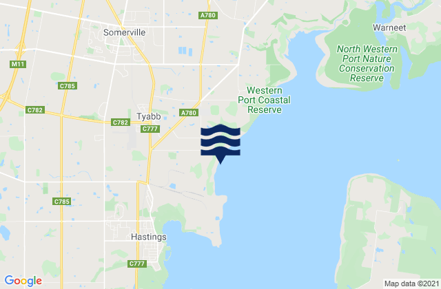 Mapa da tábua de marés em Tyabb, Australia