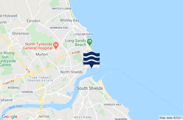 Mapa da tábua de marés em Tynemouth, United Kingdom