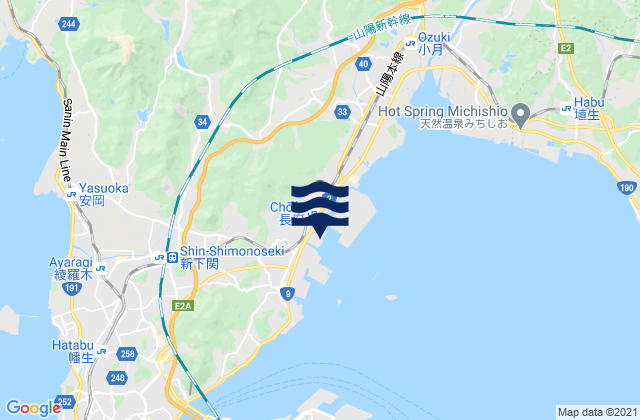 Mapa da tábua de marés em Tyohu, Japan