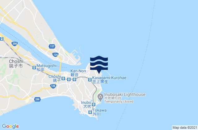 Mapa da tábua de marés em Tyosi-Gyoko, Japan
