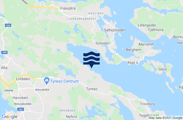 Mapa da tábua de marés em Tyresö Kommun, Sweden
