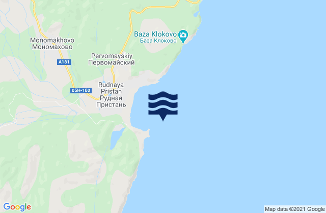 Mapa da tábua de marés em Tyutikha Bay, Russia