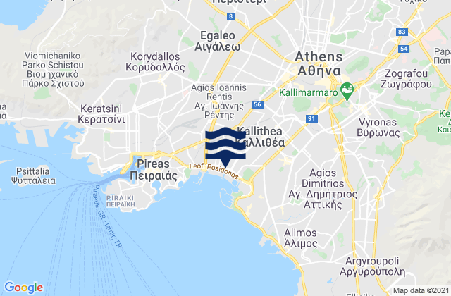 Mapa da tábua de marés em Távros, Greece