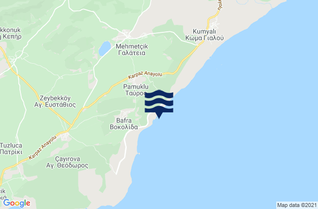 Mapa da tábua de marés em Távrou, Cyprus