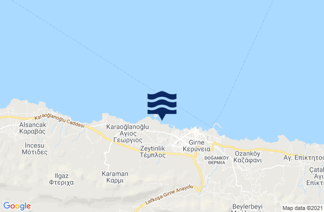 Mapa da tábua de marés em Témplos, Cyprus