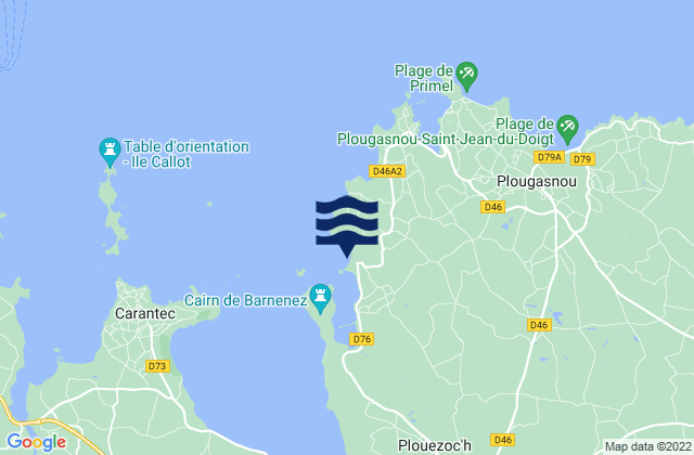 Mapa da tábua de marés em Térénez, France