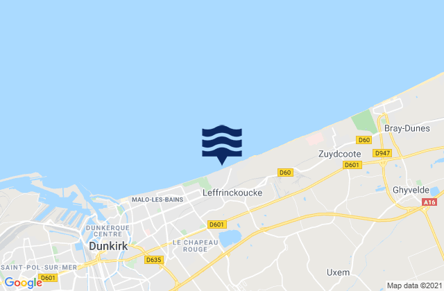 Mapa da tábua de marés em Téteghem, France