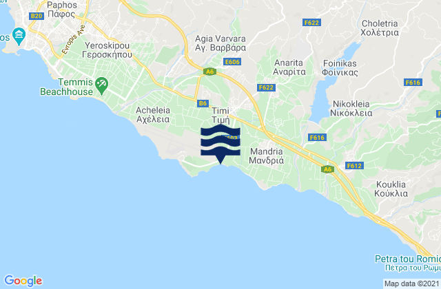 Mapa da tábua de marés em Tími, Cyprus