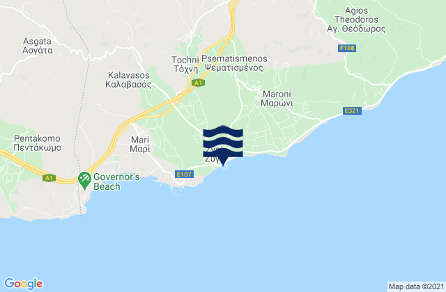 Mapa da tábua de marés em Tóchni, Cyprus