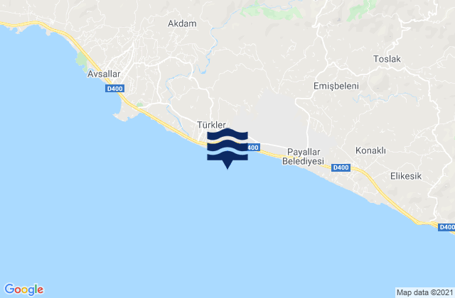 Mapa da tábua de marés em Türkler, Turkey