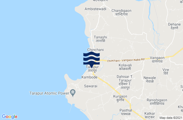 Mapa da tábua de marés em Tārāpur, India