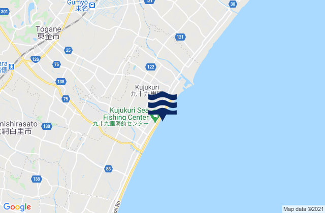 Mapa da tábua de marés em Tōgane-shi, Japan