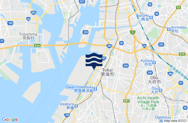 Mapa da tábua de marés em Tōkai-shi, Japan