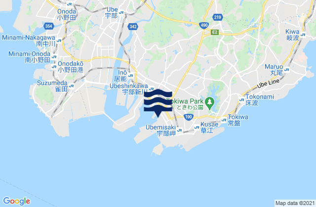 Mapa da tábua de marés em Ube, Japan