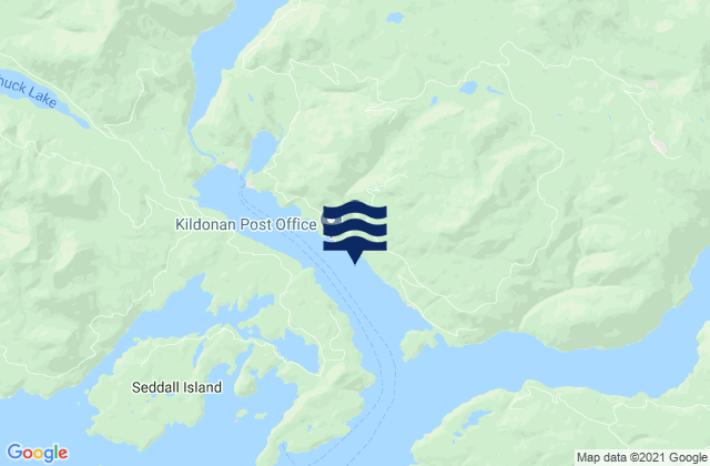 Mapa da tábua de marés em Uchucklesit Inlet, Canada