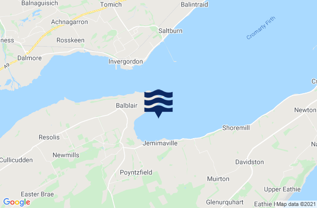 Mapa da tábua de marés em Udale Bay, United Kingdom