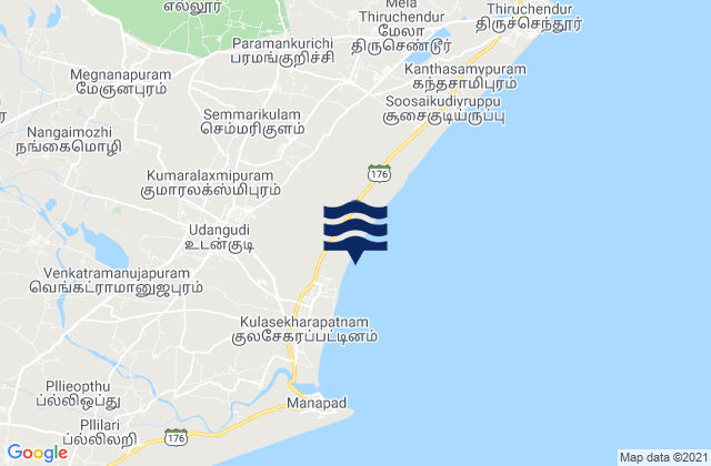 Mapa da tábua de marés em Udangudi, India