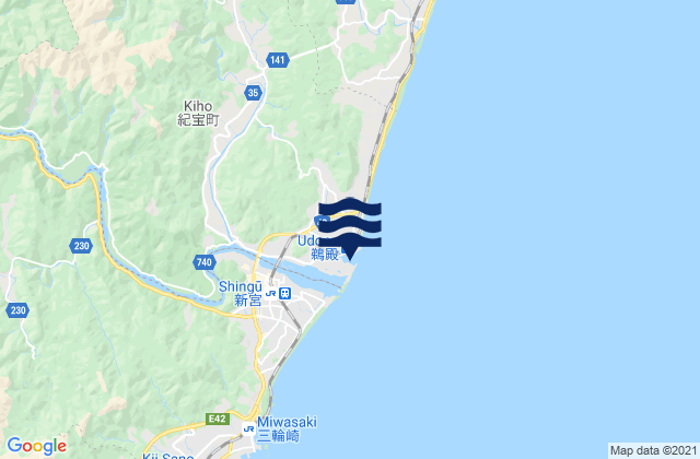 Mapa da tábua de marés em Udono, Japan