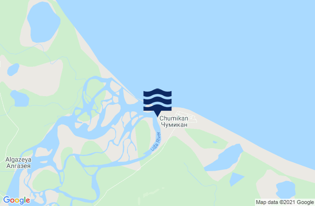 Mapa da tábua de marés em Udskaya Bay, Russia