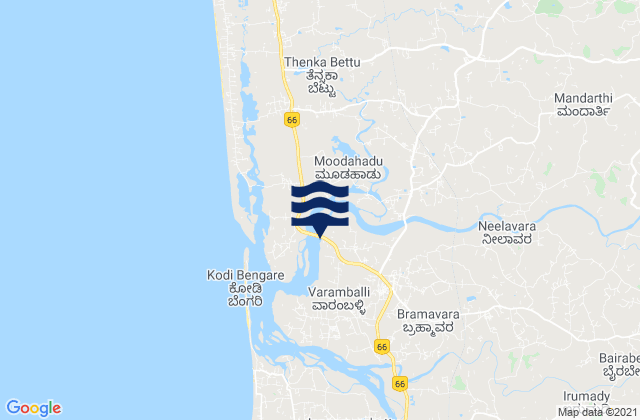 Mapa da tábua de marés em Udupi, India
