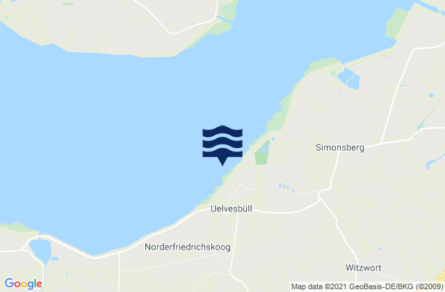 Mapa da tábua de marés em Uelvesbüll, Germany