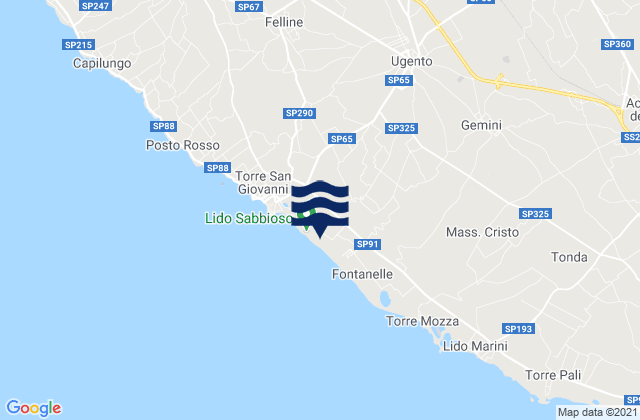 Mapa da tábua de marés em Ugento, Italy