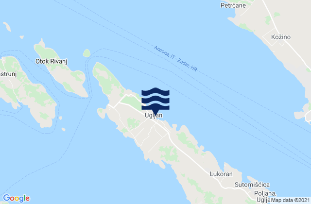 Mapa da tábua de marés em Ugljan, Croatia