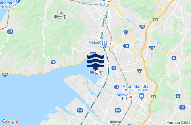 Mapa da tábua de marés em Uki Shi, Japan