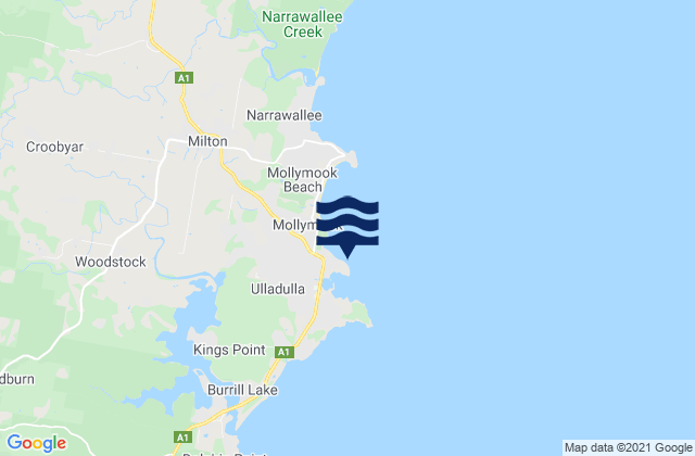 Mapa da tábua de marés em Ulladulla Harbour, Australia