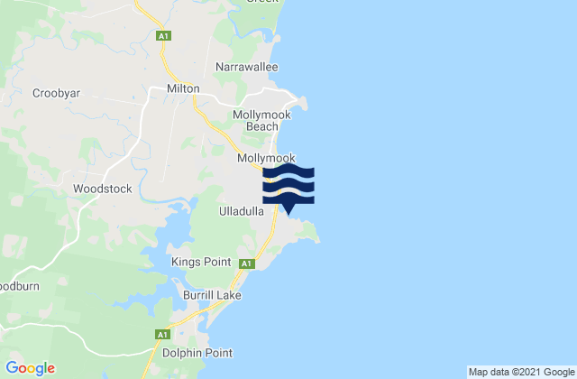 Mapa da tábua de marés em Ulladulla, Australia