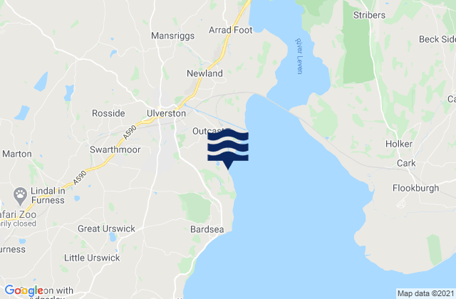 Mapa da tábua de marés em Ulverston, United Kingdom