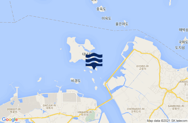 Mapa da tábua de marés em Umo-do, South Korea