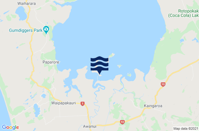 Mapa da tábua de marés em Unahi, New Zealand