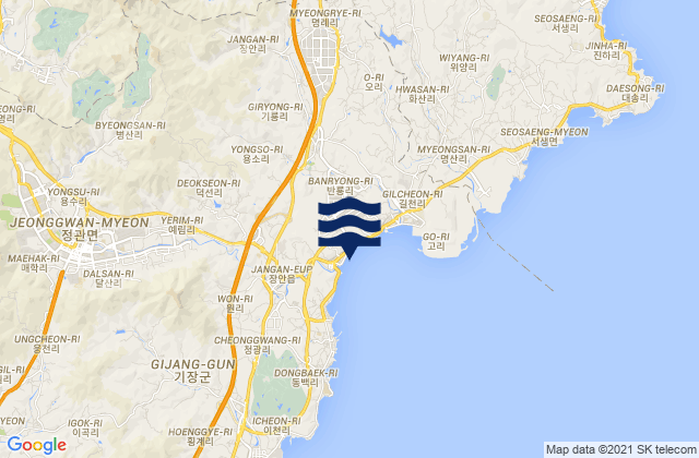 Mapa da tábua de marés em Ungsang, South Korea