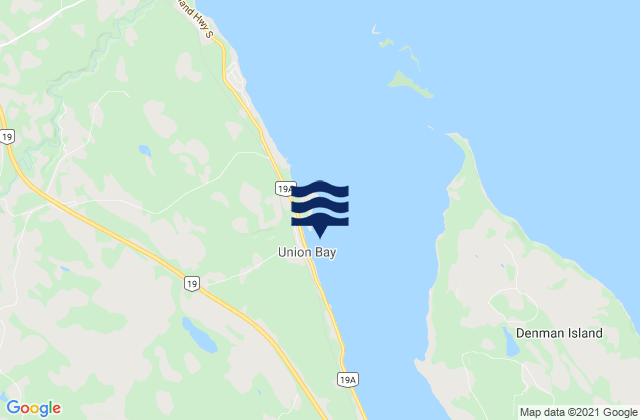 Mapa da tábua de marés em Union Bay, Canada