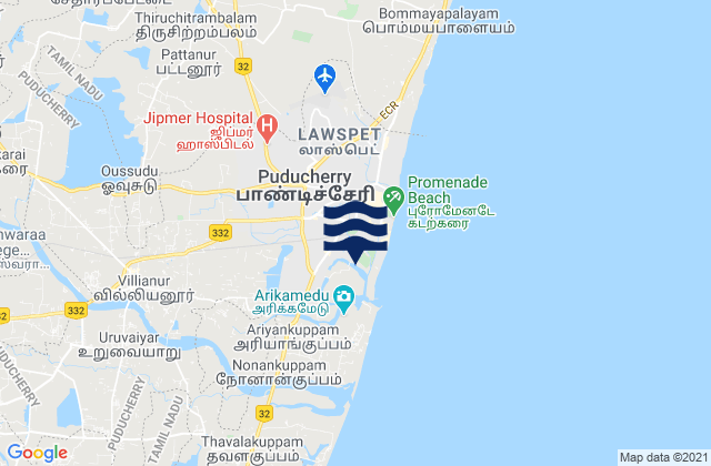 Mapa da tábua de marés em Union Territory of Puducherry, India