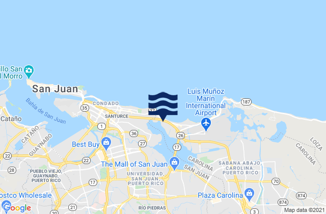 Mapa da tábua de marés em Universidad Barrio, Puerto Rico