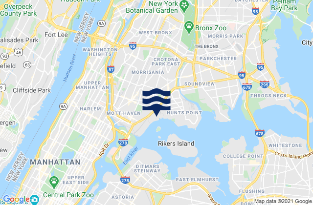 Mapa da tábua de marés em University Heights Bridge, Harlem River, United States