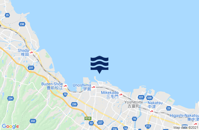 Mapa da tábua de marés em Unosima, Japan